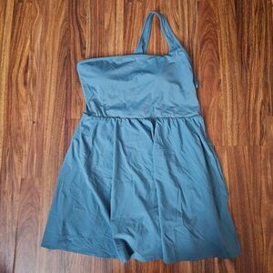 Halara Teal One Shoulder Dress With Built In Bra And Shorts Womens Size Large